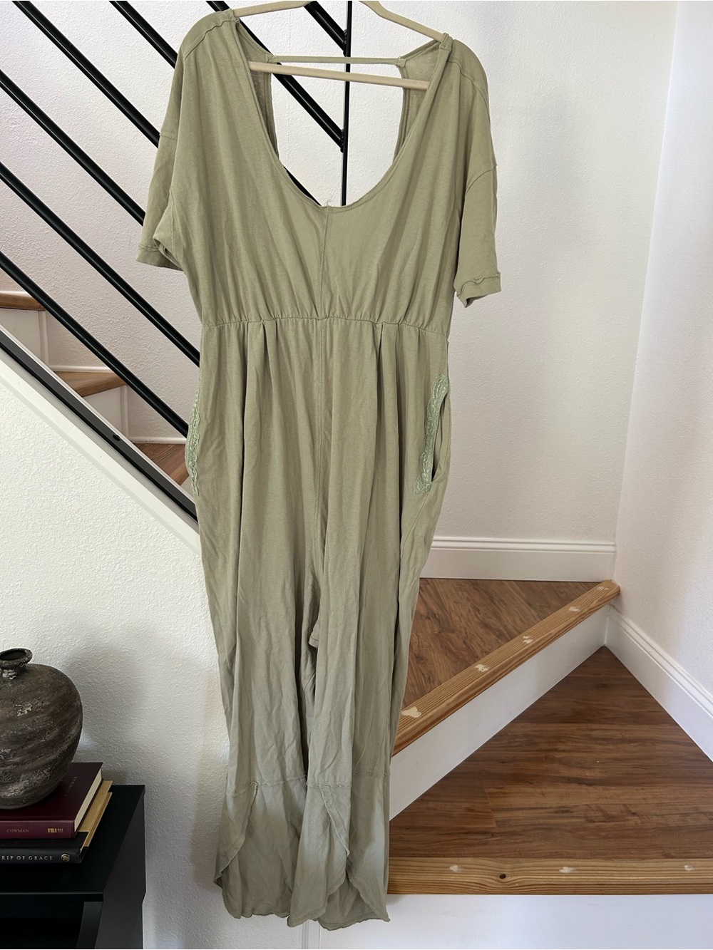 Free People Olive Green Relaxed Scoop-Neck Jumpsuit